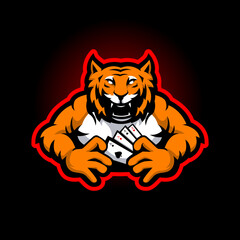 Tiger holding card mascot logo