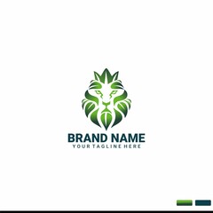 Lion and leaf logo design premium vector