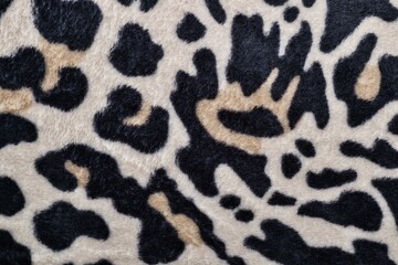 Leopard skin pattern on blanket black and white color pattern safari theme, fabric swatch patterned sample viewpoint from directly above.