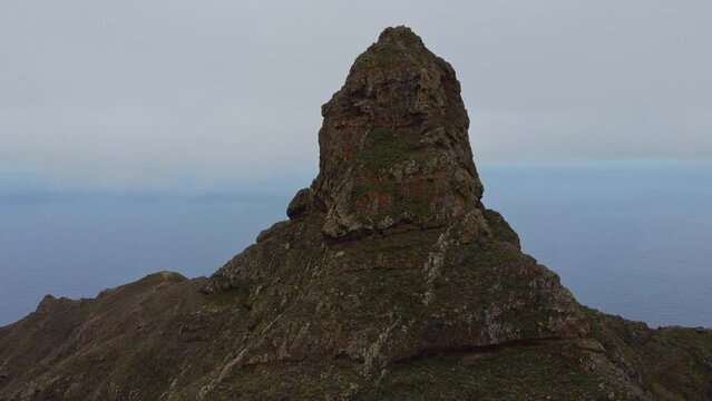 Prominent Summit Of Roque de Taborno In Anaga Peninsula, Tenerife Spain. Aerial Drone Shot