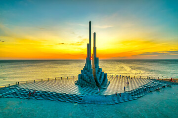 Dawn at Nghinh Phong cape in Phu Yen, Vietnam with square, beach, park. Nghinh Phong Is A New...