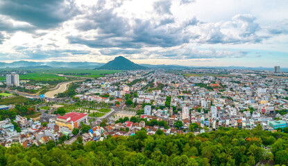 Fototapeta premium Tuy Hoa city, Phu Yen seen from above. This place has beautiful natural landscapes in central Vietnam