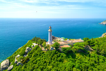 Aerial view Dai Lanh lighthouse, Phu Yen, Vietnam. This is the easternmost point on the mainland of Vietnam