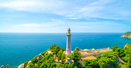 Aerial view Dai Lanh lighthouse, Phu Yen, Vietnam. This is the easternmost point on the mainland of...