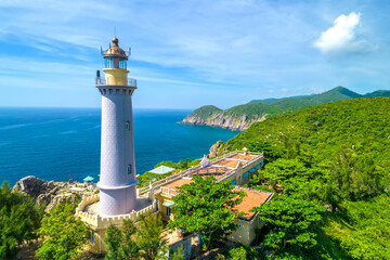 Aerial view Dai Lanh lighthouse, Phu Yen, Vietnam. This is the easternmost point on the mainland of Vietnam