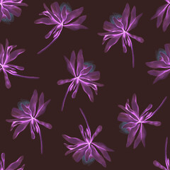 Small aster flowers. Trendy modern seamless pattern. Bright neon print.