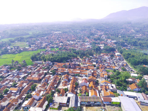 Abstract Defocused Aerial photography mapping the density of residential districts in the Cikancung area - Indonesia. Not Focus