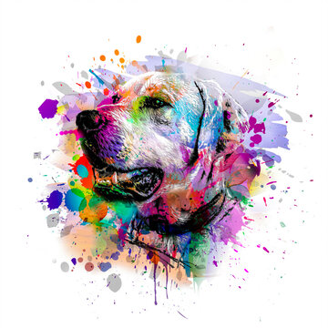 dog head with creative colorful abstract elements on white background