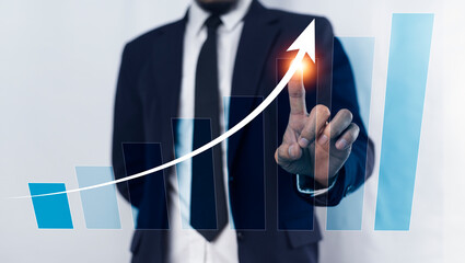 business growth people, Businessman pointing arrow graph on chart, Business corporate growth plan...