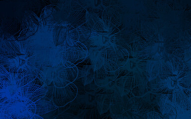 Dark BLUE vector doodle background with flowers.
