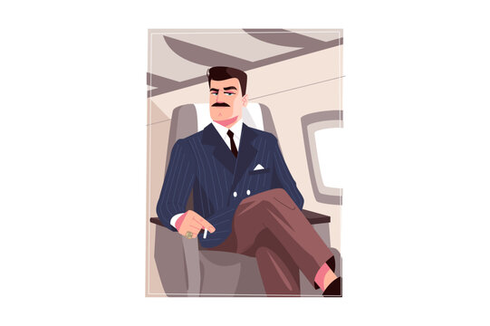 Business man on private airplane seat