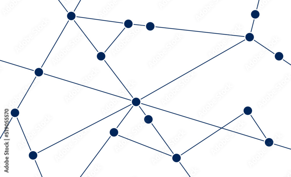 Poster Network connected dots and lines fintech background template. Digital blockchain linked global digital database graphic vector.