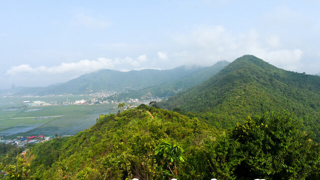An aerial view of Imphal City from Imphal  view tower present at top of the Cheirao Ching hill.