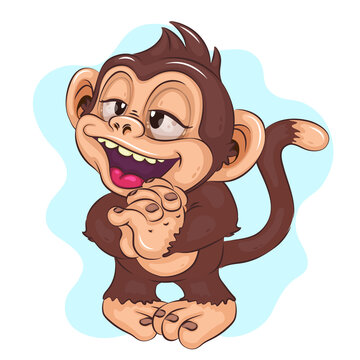Dreamy Cartoon Monkey.  A cute illustration of a dream monkey dreamily looking up with its eyes. Cartoon mascot. Positive and unique design. Children's illustration. 