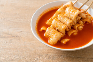 Odeng - Korean fish cake skewer in Korean spicy soup