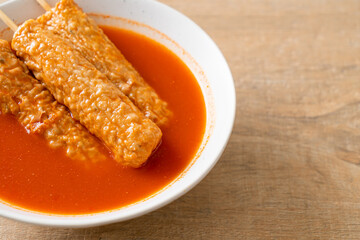 Omuk - Korean fish cake skewer in Korean spicy soup