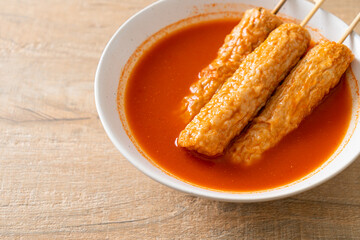 Omuk - Korean fish cake skewer in Korean spicy soup