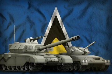 Saint Lucia tank forces concept on the national flag background. 3d Illustration