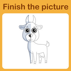 Connect the dot and complete the picture. Simple coloring book of goat. Drawing game for children