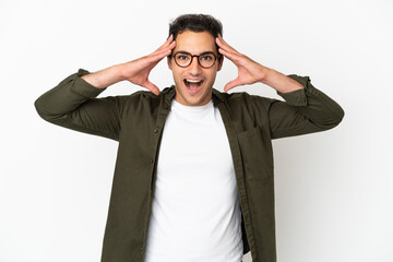 Caucasian handsome man over isolated white background with surprise expression