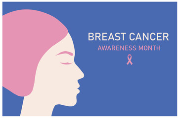 Breast cancer awareness for love and support. Beautiful young women touching her breast with pink ribbon brooch vector illustration. Breast cancer concept background