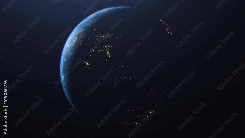 Wall mural transition from day to night. zoom in on the planet earth with the camera lens. cinematic sunrise an