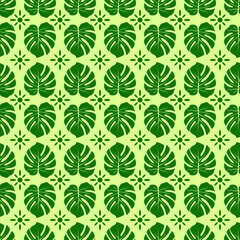 Scribble monstera leaves tropical seamless pattern