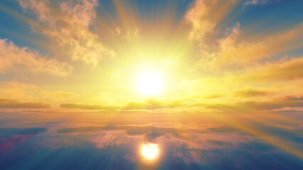 Naklejka na ściany i meble sunset calmly sea sun ray 3d render