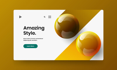 Clean placard design vector template. Abstract 3D balls site illustration.