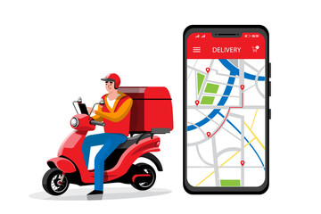 Online delivery service , online order tracking, delivery home and office. Scooter delivery. Shipping. Vector illustration