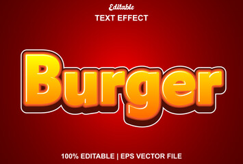 burger text effect with orange color and editable.
