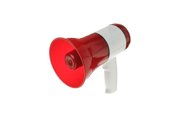 Red and white megaphone isolated on white background