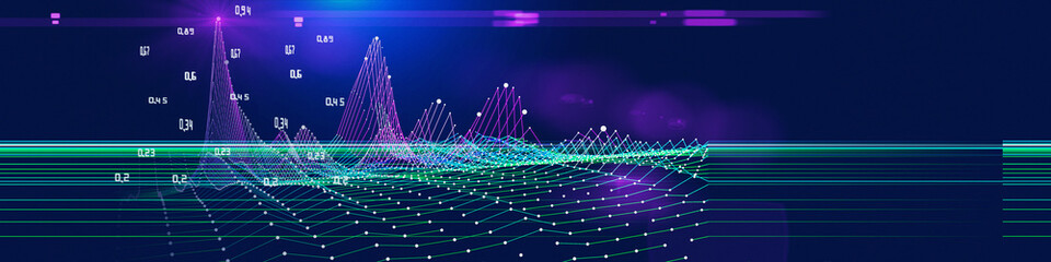 Obraz premium Abstract background board virtual graph grid on blue. Presentation concept of 3d algorithms. Big Data. Banner for business, science and technology.
