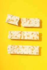 Concept of tasty food with nougat, top view