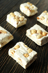 Concept of tasty food with nougat, close up