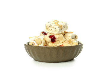 Bowl with nougat isolated on white background