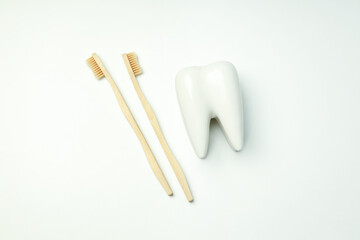 Concept of dental care, tooth care, top view