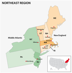 Administrative vector map of the US Census Region Northeast - obrazy, fototapety, plakaty