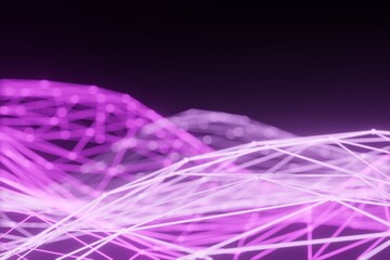 Background with purple abstract futuristic dots and lines. computer geometric digital connection structure. Artificial intelligence. data flow, science. light, neon, 3d rendering