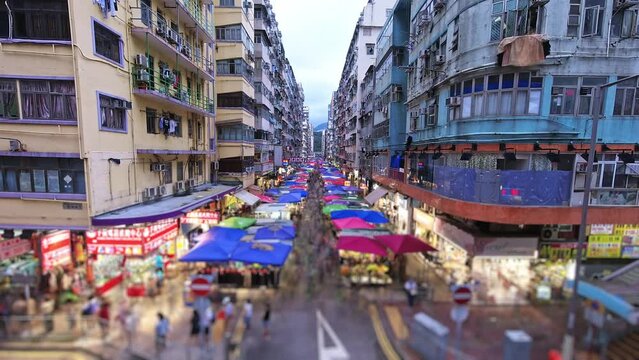 Busy Mong Kok Fa Yuen Street Retail Market, Hong Kong; motion blur time lapse