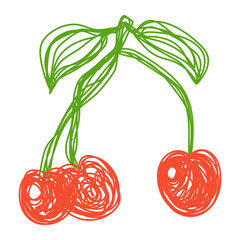 Cherry fruit. Hand drawn vector illustration. Pen or marker doodle sketch. Red berry