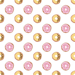 seamless pattern with glazed donuts. Bright juicy pattern on a white background