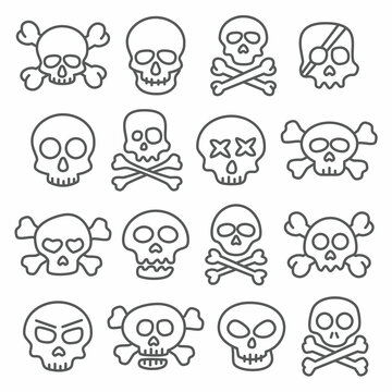 Skull line icon set on white background
