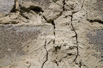 Cracks in the concrete wall.