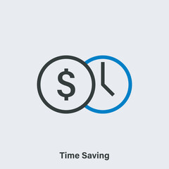 Time saving linear vector icon. Isolated outline pictogram of a coin and clock on light background