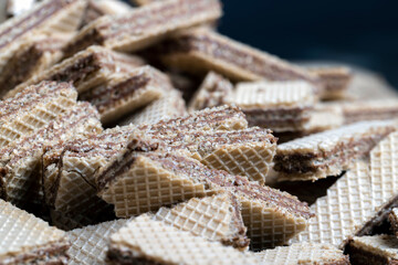 thin multi-layered waffles with chocolate filling