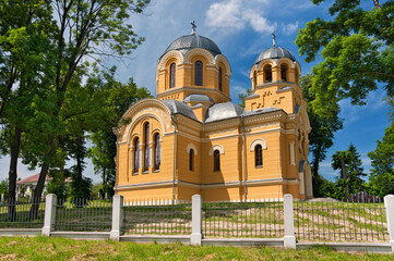 Orthodox church of St. Simeon Slupnik of 1910 built in neo-Byzantine style. Dolhobyczow, Lublin Voivodeship, Poland.