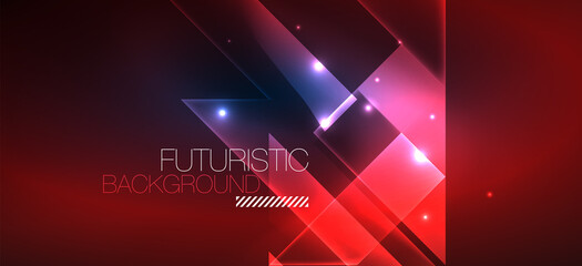 Naklejka premium Background wallpaper neon glowing lines and geometric shapes. Dark wallpaper for concept of AI technology, blockchain, communication, 5G, science, business and technology