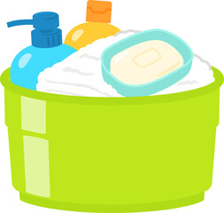 タオルやシャンプーを入れた湯桶 © logistock