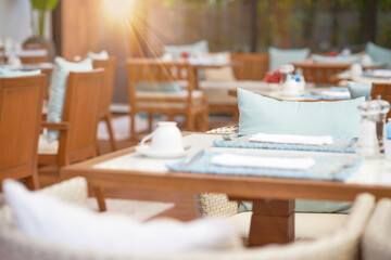 The atmosphere in an empty elegant restaurant Prepare to receive customers to eat.